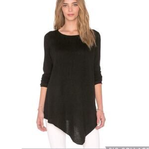Joie Black Cashmere Wool S Asymmetrical Hem Oversized Tunic Sweater Black & Gold